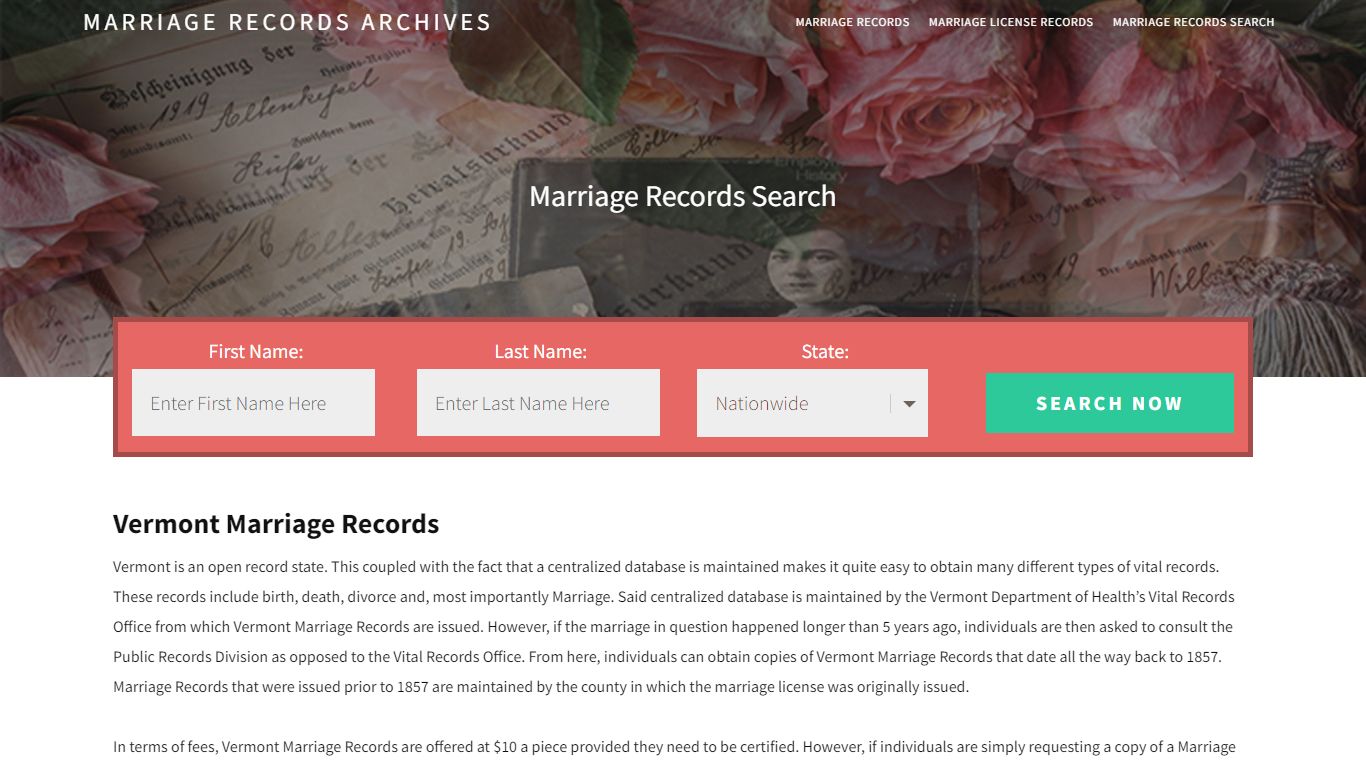 Vermont Marriage Records | Enter Name and Search | 14 Days Free