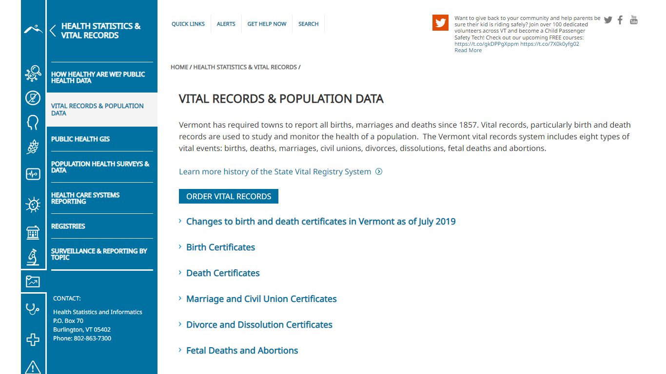 Vital Records & Population Data | Vermont Department of Health