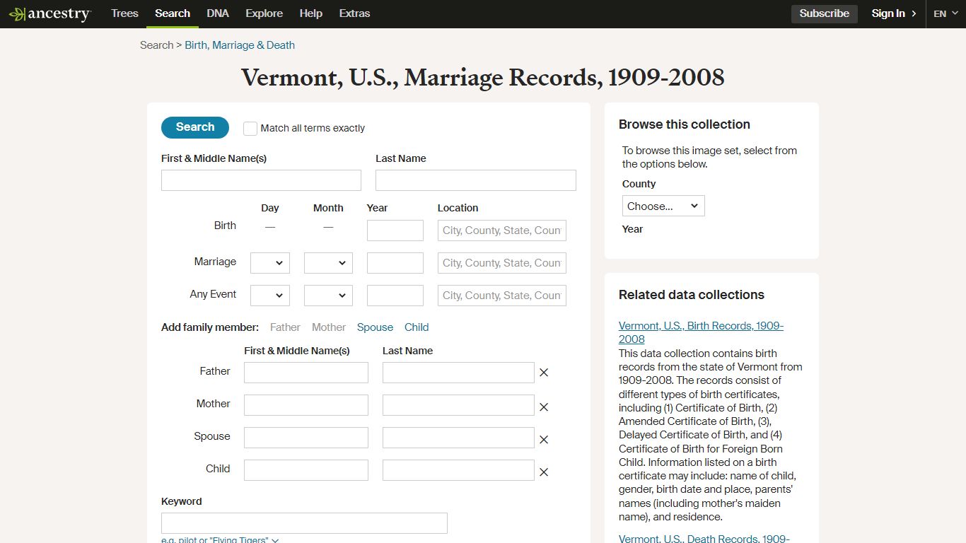 Vermont, U.S., Marriage Records, 1909-2008 - Ancestry.com